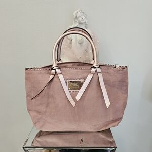 VICTORIA'S SECRET FAUX SUEDE METALLIC HANDLE DUSTY PINK BAG
